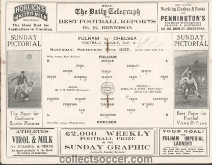 1927 Fulham v Chelsea Official Programme 10/9/1927