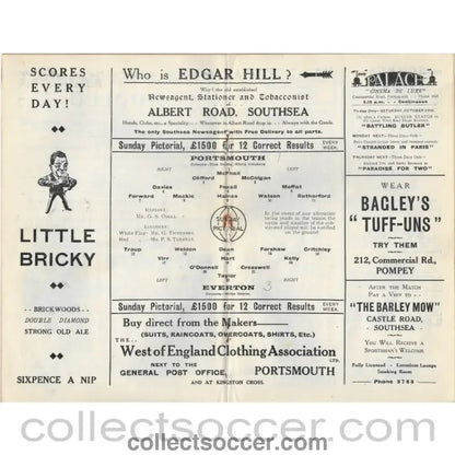 1927 - Portsmouth v Everton 29/9/1927 Football Programme - Collect Soccer