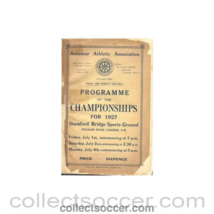 1927 - Programme of Championships for 1927 Stamford Bridge Sports Grounds