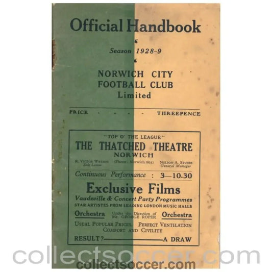 1928 - 9 Norwich City Official Handbook - Collect Soccer