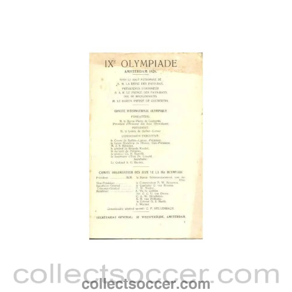 1928 IX. Olympic Games in Amsterdam programme - Collect Soccer