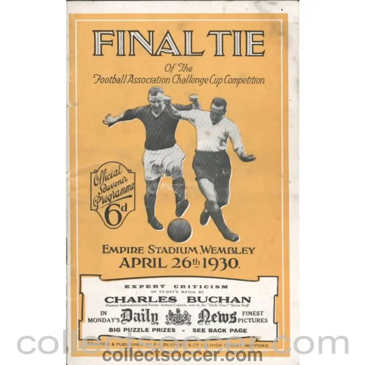 1930 - 1930 FA Cup Final Arsenal v Huddersfield Town Programme - Collect Soccer
