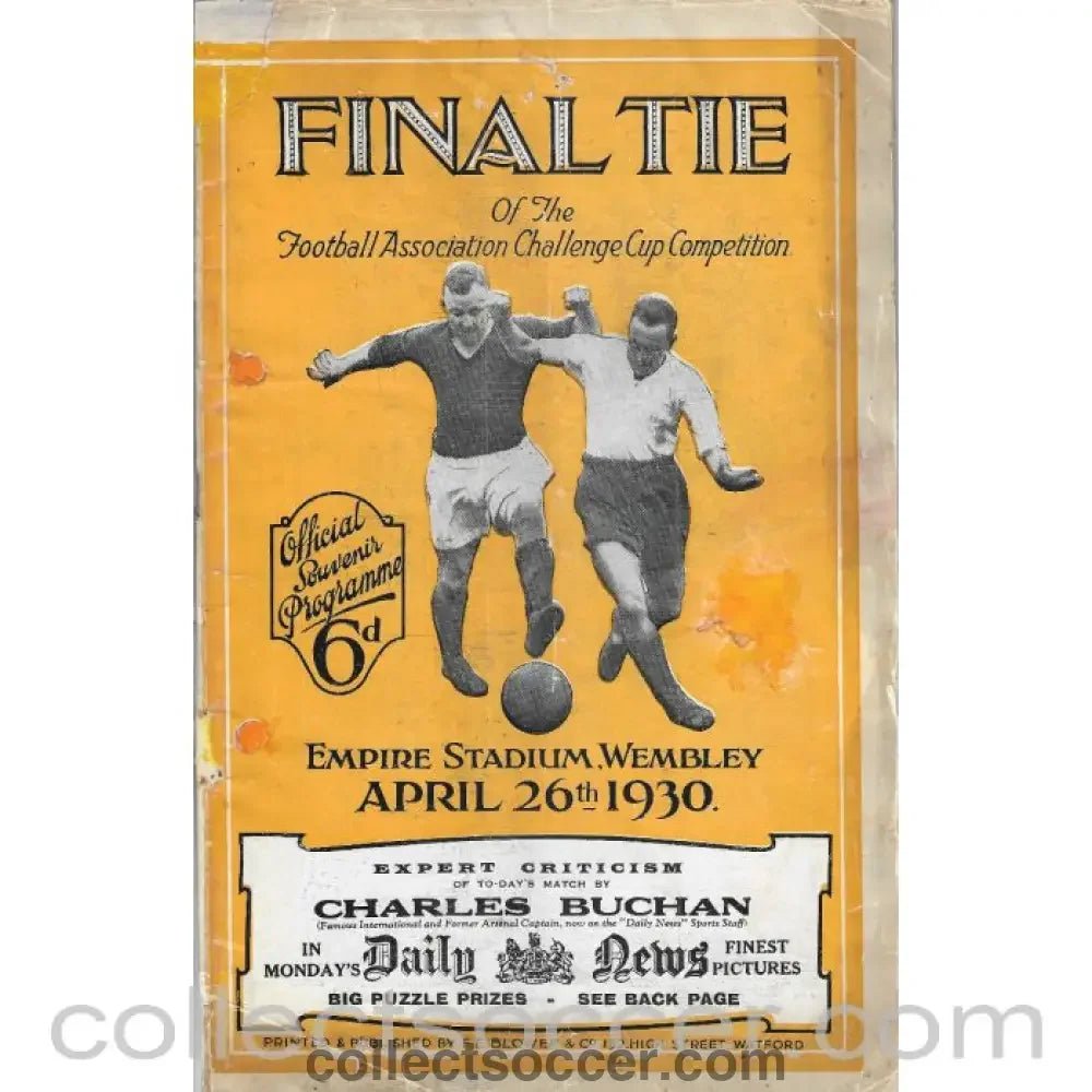 1930 FA Cup Final Programme Arsenal v Huddersfield Town - Collect Soccer