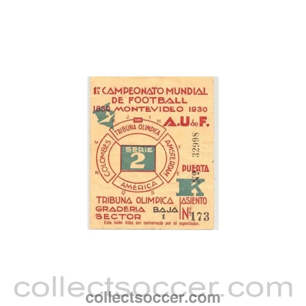 1930 World Cup Uruguay 1930 Ticket, Series 2 - Collect Soccer