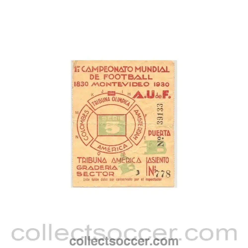 1930 World Cup Uruguay 1930 Ticket, Series 5 - Collect Soccer