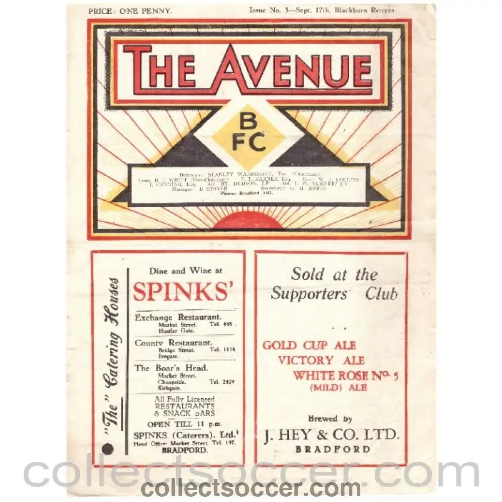 1930's Bradford Park Avenue v Blackburn Rovers Official Programme - Collect Soccer