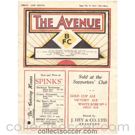 1930s Bradford Park Avenue v Bury Official programme - Collect Soccer