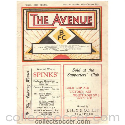 1930's Bradford Park Avenue v Coventry City Official Programme - Collect Soccer
