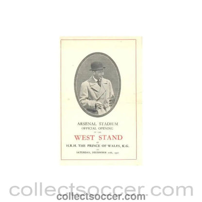 1932 - Arsenal Stadium official opening of the West Stand 10/12/1932 - Collect Soccer