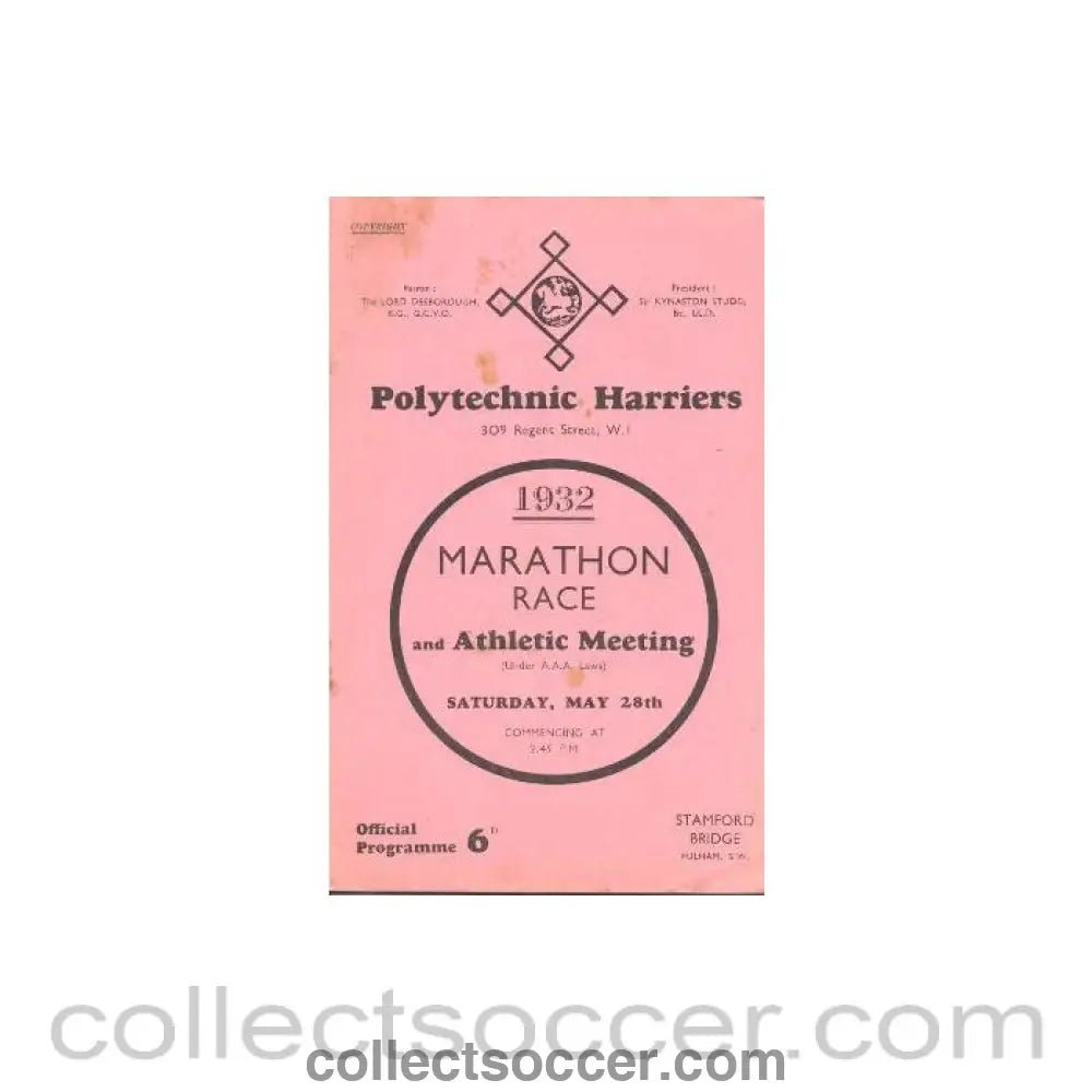 1932 - AtChelsea - Marathon Race and Athletic Sports at Stamford Bridge Grounds on 28/05/1932 - Collect Soccer