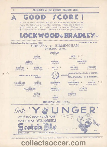 1932 Chelsea v Birmingham 5/11/1932 Official Programme 5/11/1932