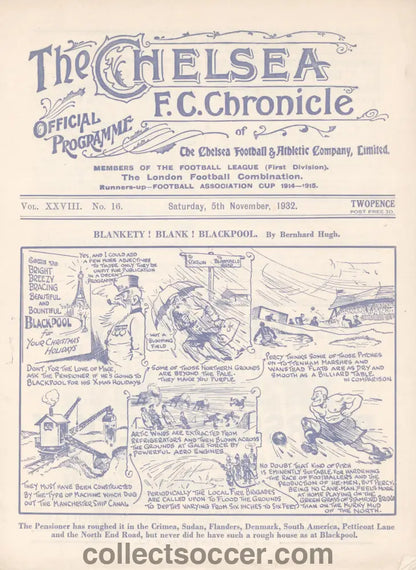 1932 Chelsea v Birmingham 5/11/1932 Official Programme 5/11/1932