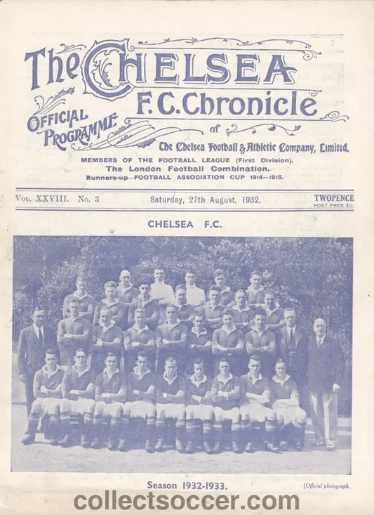 1932 Chelsea v Blackburn Rovers Official Programme 27/8/1932