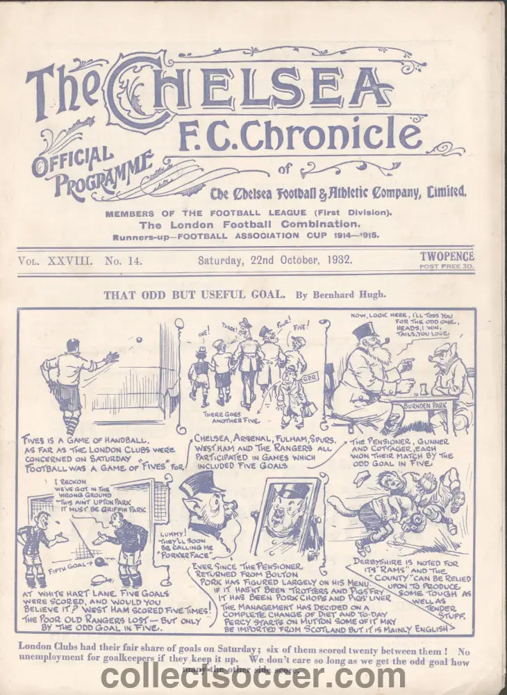 1932 Chelsea v Derby County Official Programme 22/10/1932