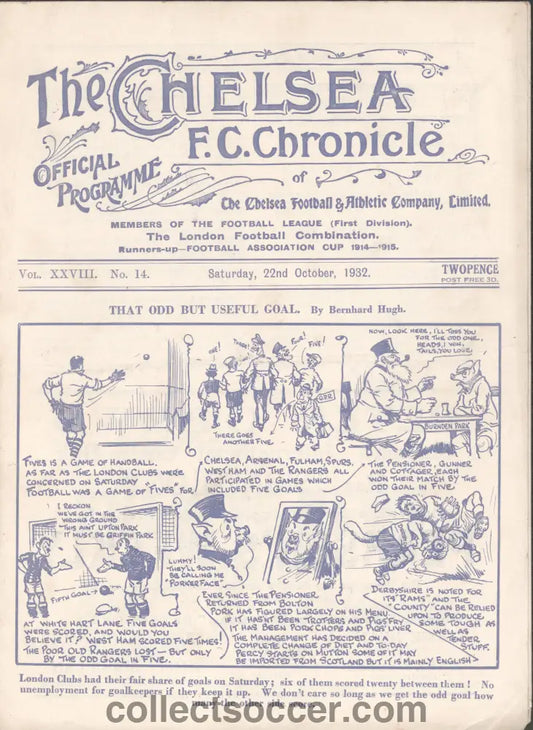 1932 Chelsea v Derby County Official Programme 22/10/1932