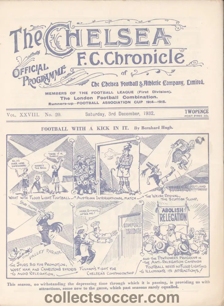 1932 Chelsea v Everton Official Programme 3/12/1932