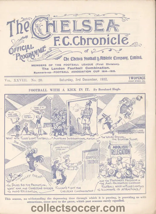1932 Chelsea v Everton Official Programme 3/12/1932