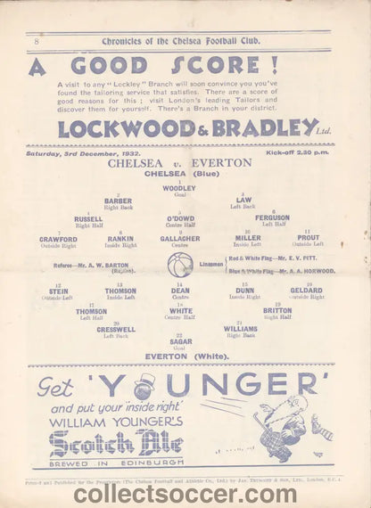 1932 Chelsea v Everton Official Programme 3/12/1932