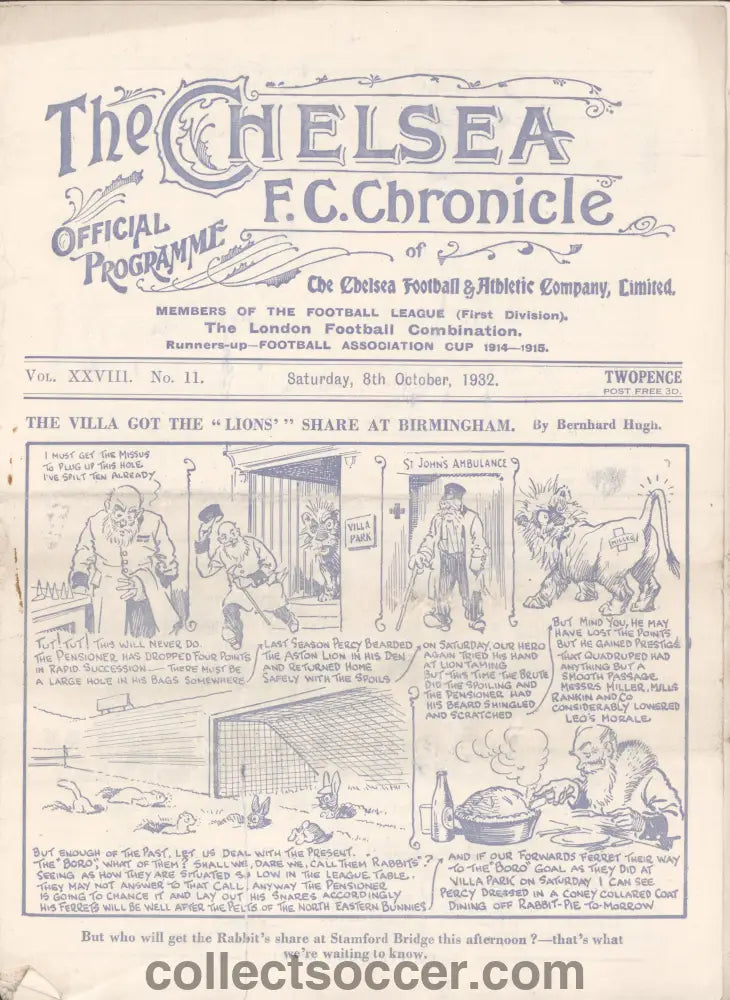 1932 Chelsea v Middlesbrough Official Programme 8/10/1932