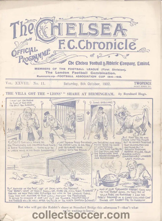 1932 Chelsea v Middlesbrough Official Programme 8/10/1932