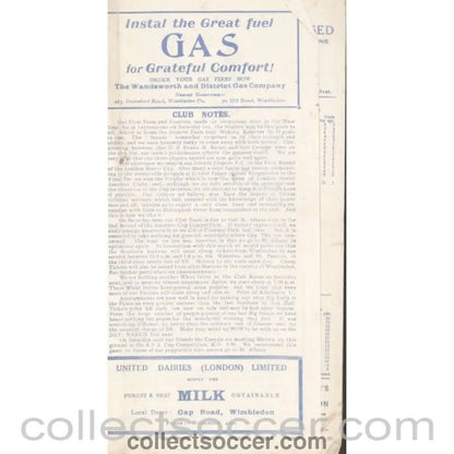 1932 - Official Programme Wimbledon v Clapton LSC 1st Round 9/1/1932 - Collect Soccer