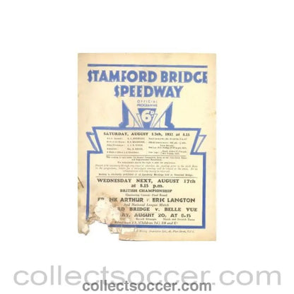 1932 - Stamford Bridge v Wembley Daily Mail National Speedway Trophy Cup Tie 13/08/1932 - Collect Soccer
