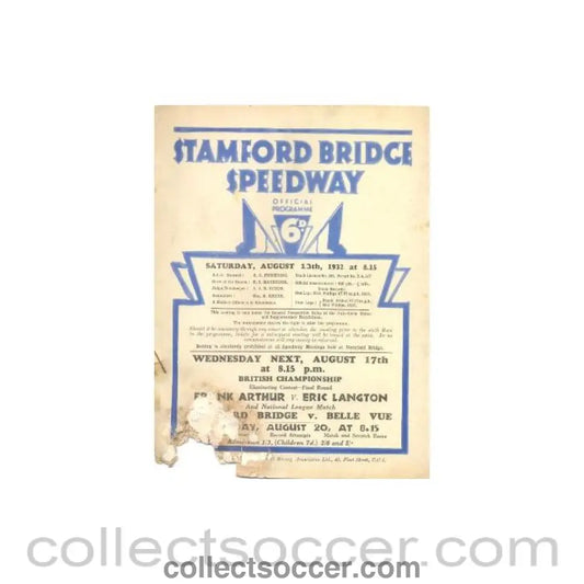 1932 - Stamford Bridge v Wembley Daily Mail National Speedway Trophy Cup Tie 13/08/1932