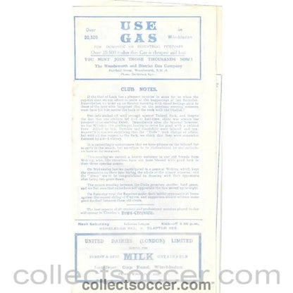 1932 - Wimbledon v Woking 07/09/1932 Official Programme - Collect Soccer