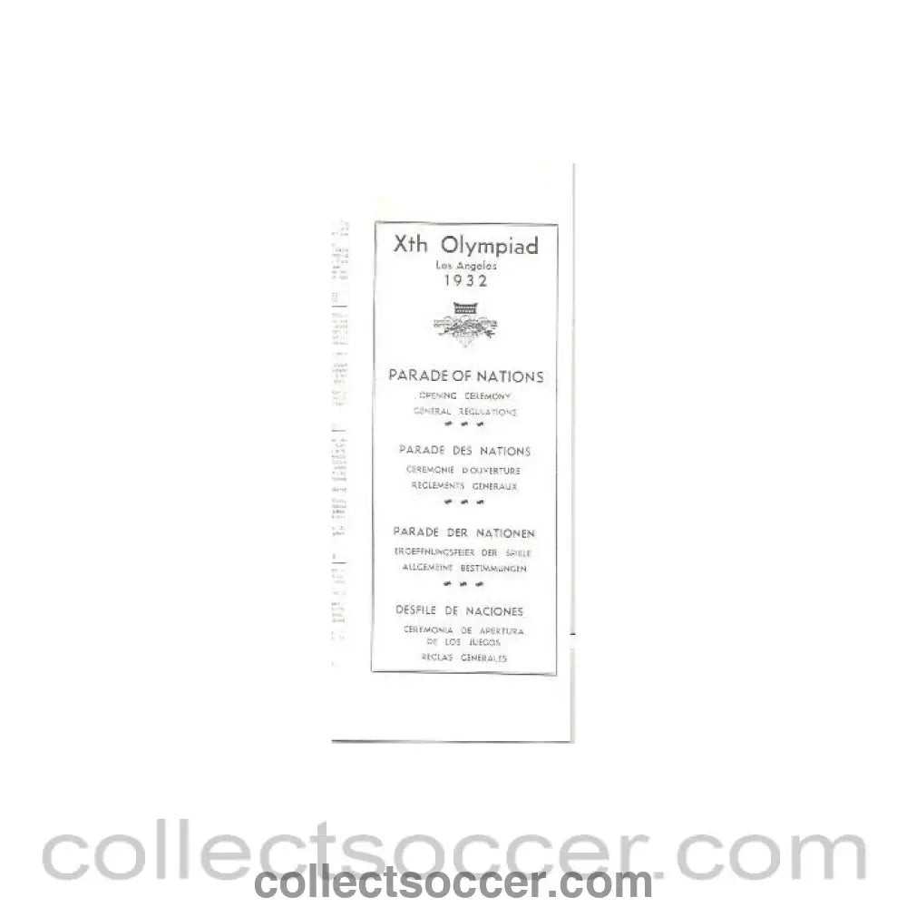 1932 Xth Olympiad in Los Angeles Parade of Nations Opening Ceremony General Regulations, copy - Collect Soccer