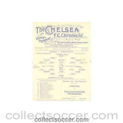 1933 - Chelsea v Coventry City official programme 26/08/1933 - Collect Soccer