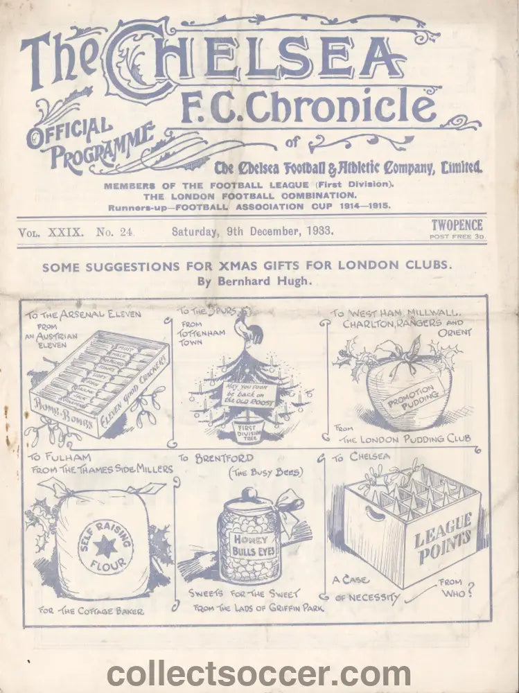 1933 Chelsea v Manchester City Official Programme