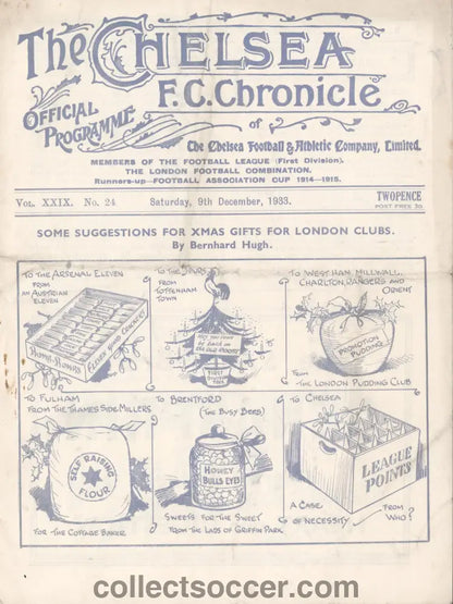 1933 Chelsea v Manchester City Official Programme