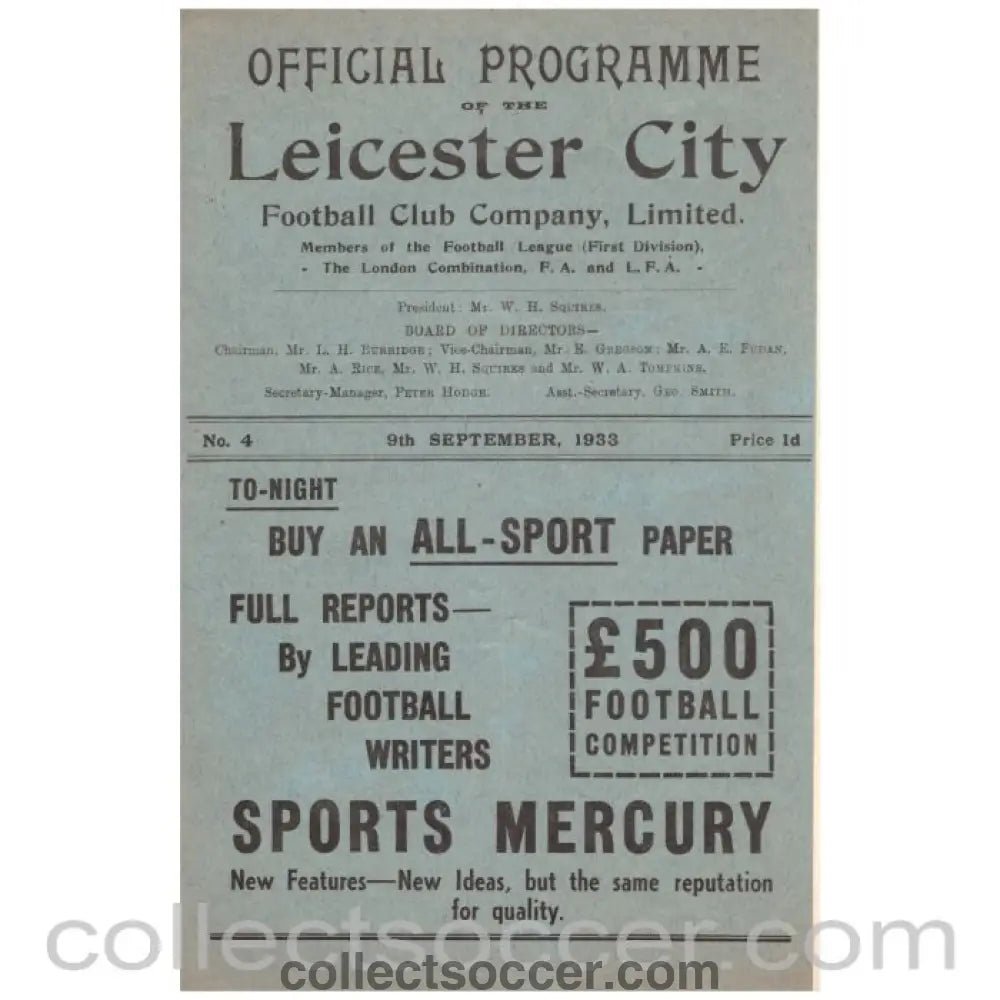1933 Leicester City v Tottenham Hotspur Official Programme - Collect Soccer