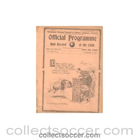 1933 - Tottenham Hotspur v Derby County official programme 25/11/1933 - Collect Soccer