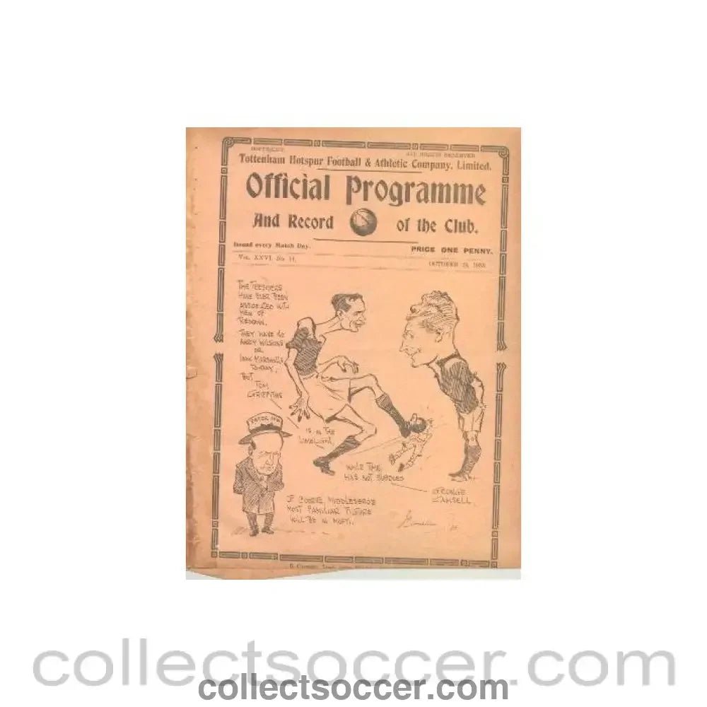 1933 - Tottenham Hotspur v Middlesbrough official programme 28/10/1933 - Collect Soccer