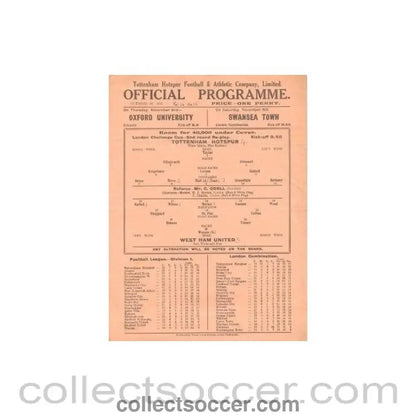 1933 - Tottenham Hotspur v West Ham United official programme 30/10/1933 - Collect Soccer