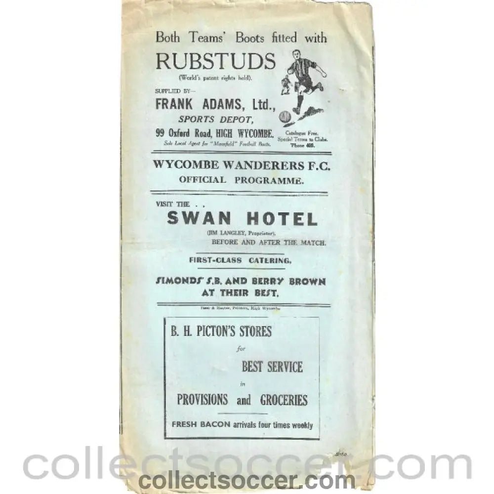 1933 - Wycombe Wanderers v Wimbledon 16/09/1933 Official Programme - Collect Soccer