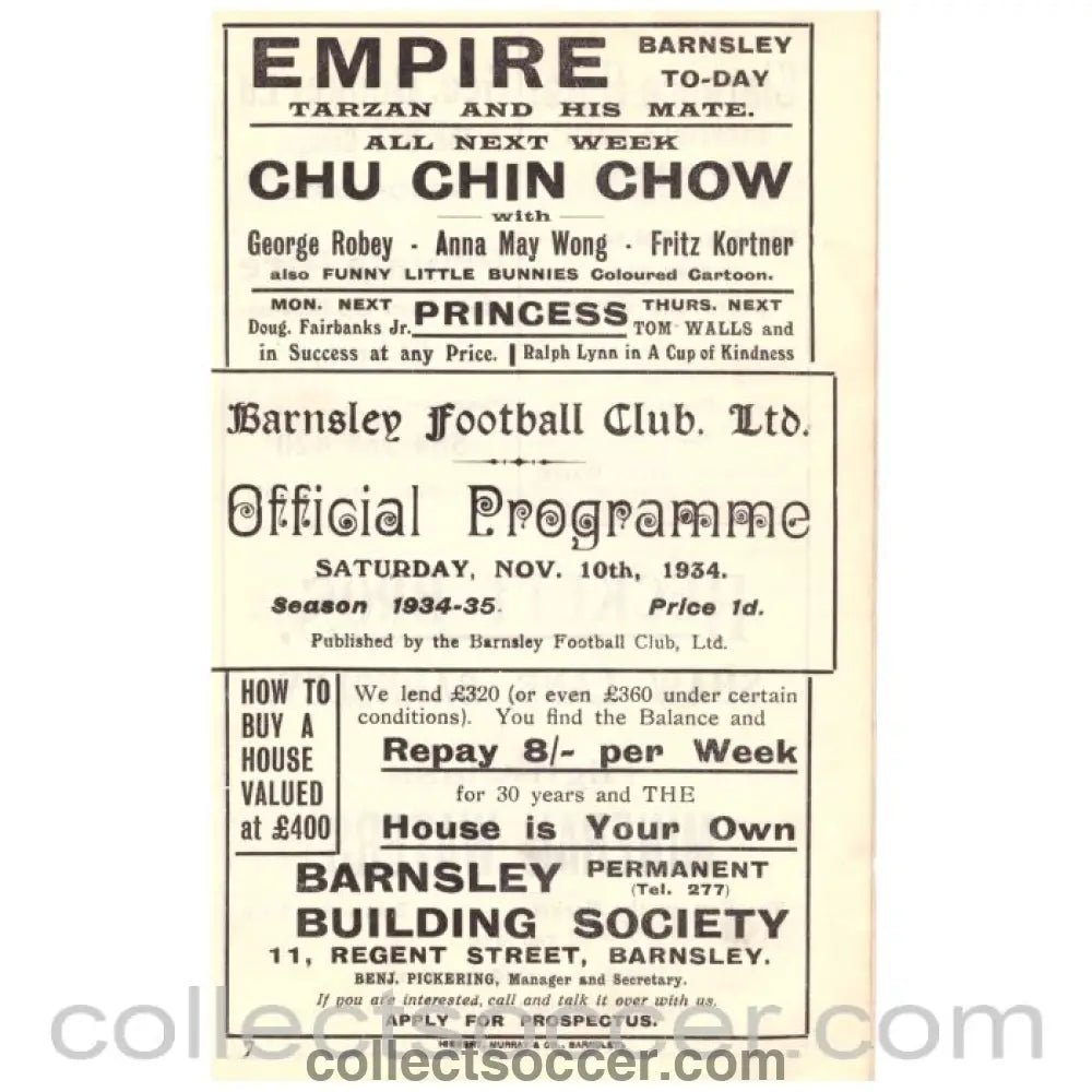 1934 Barnsley v West Ham United Official Programme - Collect Soccer