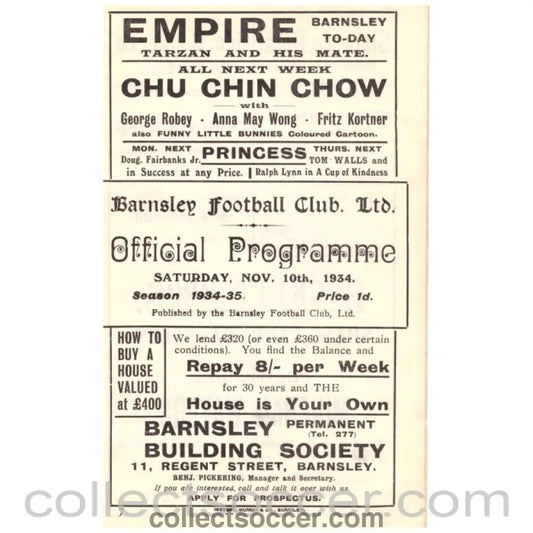 1934 Barnsley v West Ham United Official Programme - Collect Soccer