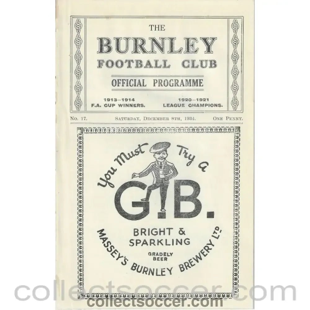 1934 - Burnley V Plymouth Argyle 8/12/1934 Rare Football Programme - Collect Soccer