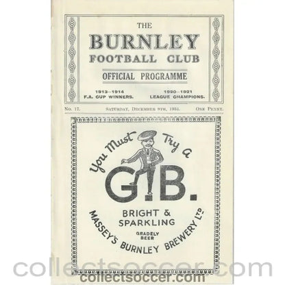 1934 - Burnley V Plymouth Argyle 8/12/1934 Rare Football Programme - Collect Soccer