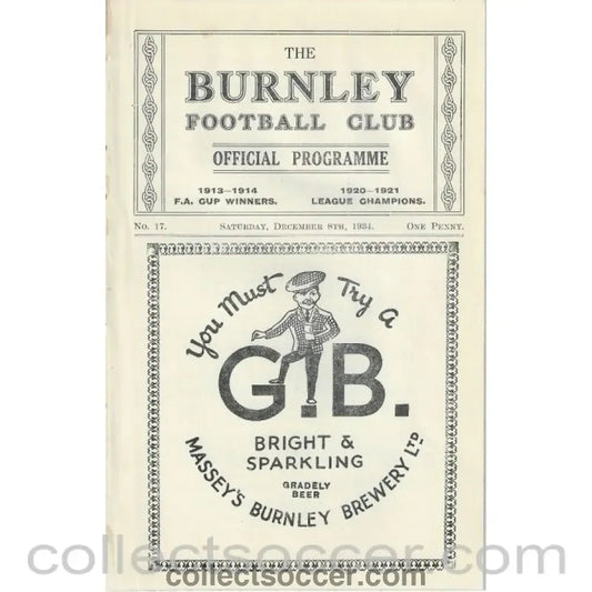 1934 - Burnley V Plymouth Argyle 8/12/1934 Rare Football Programme - Collect Soccer