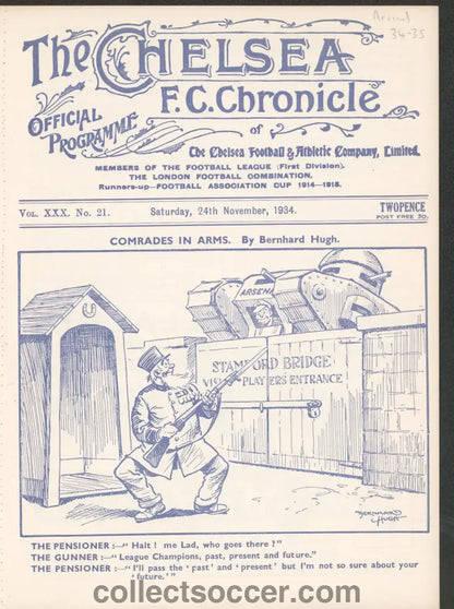 1934 Chelsea v Arsenal Official Programme 24/11/1934