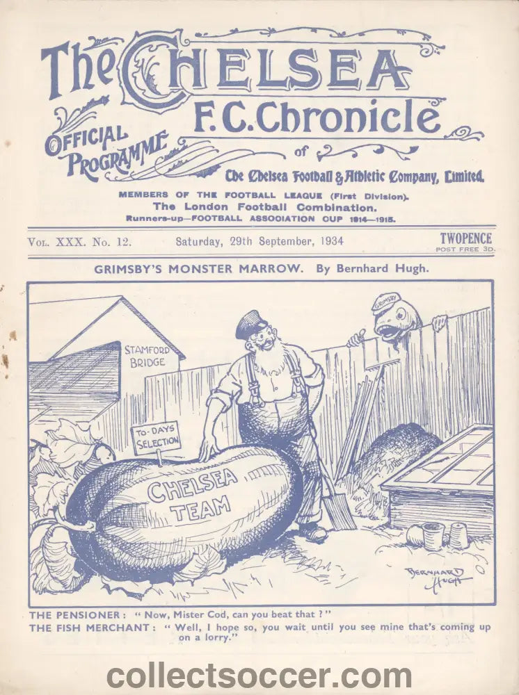 1934 Chelsea v Grimsby Town Official Programme 29/9/1934