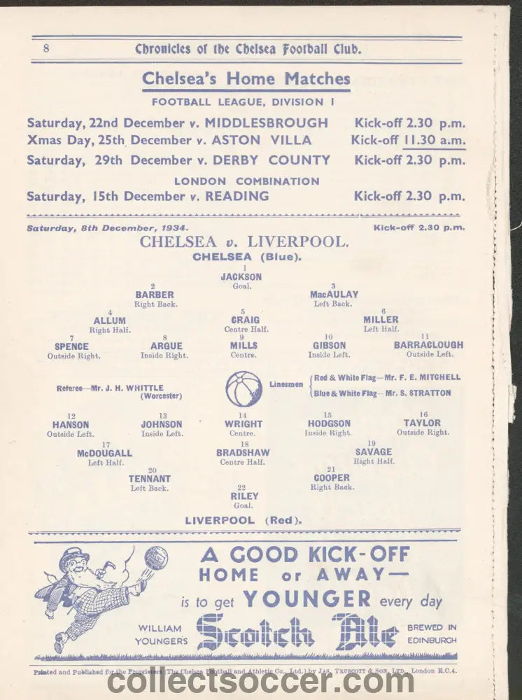 1934 Chelsea v Liverpool Official Programme 8/12/1934