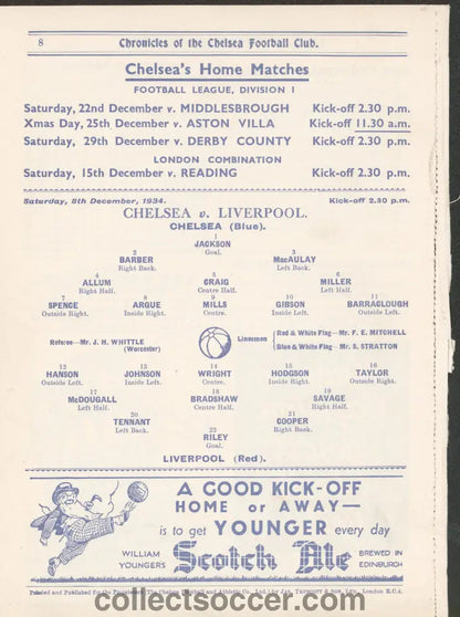 1934 Chelsea v Liverpool Official Programme 8/12/1934
