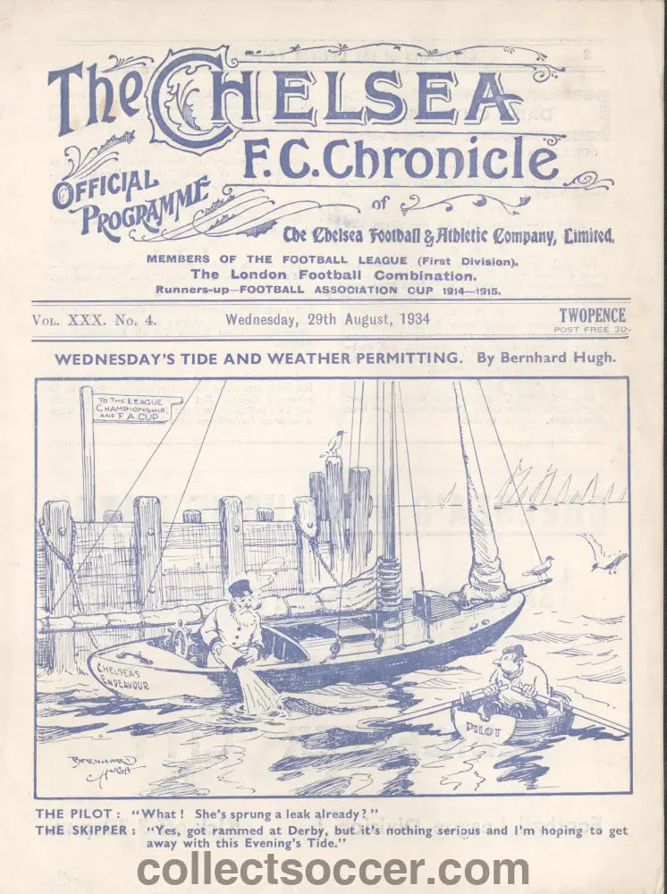 1934 Chelsea v Sheffield Wednesday Original Football Programme 29/8/1934