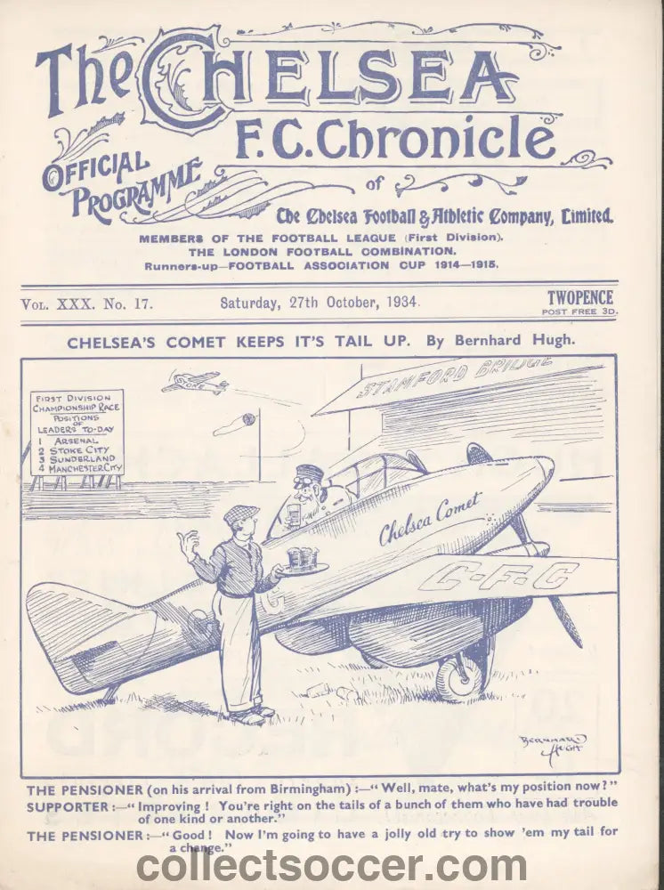 1934 Chelsea v Stoke City Football Programme 27/10//1934