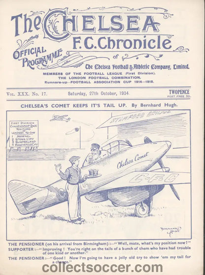 1934 Chelsea v Stoke City Football Programme 27/10//1934