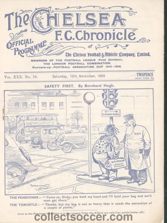 1934 Chelsea v West Bromwich Albion Official Programme 10/11/1934